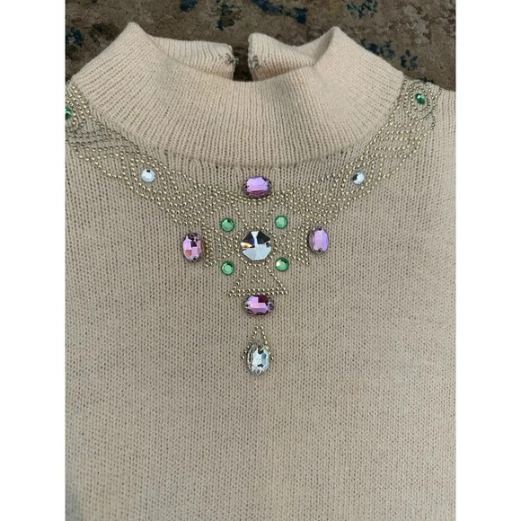 Vintage St. John Cream Beaded Sequin Embroidery knit Sweater Size Small - Picture 9 of 11